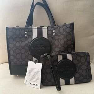 Coach Black and Gray Tote with Wristlet